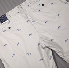 St. John's Bay Comfort Stretch Big Marlin Fish Print Khaki Shorts Mens 42 New