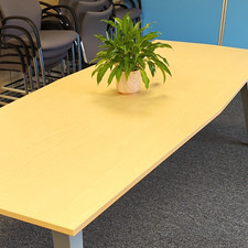 Rectangular Office Meeting Table, Light Wood Top with Grey Metal Legs