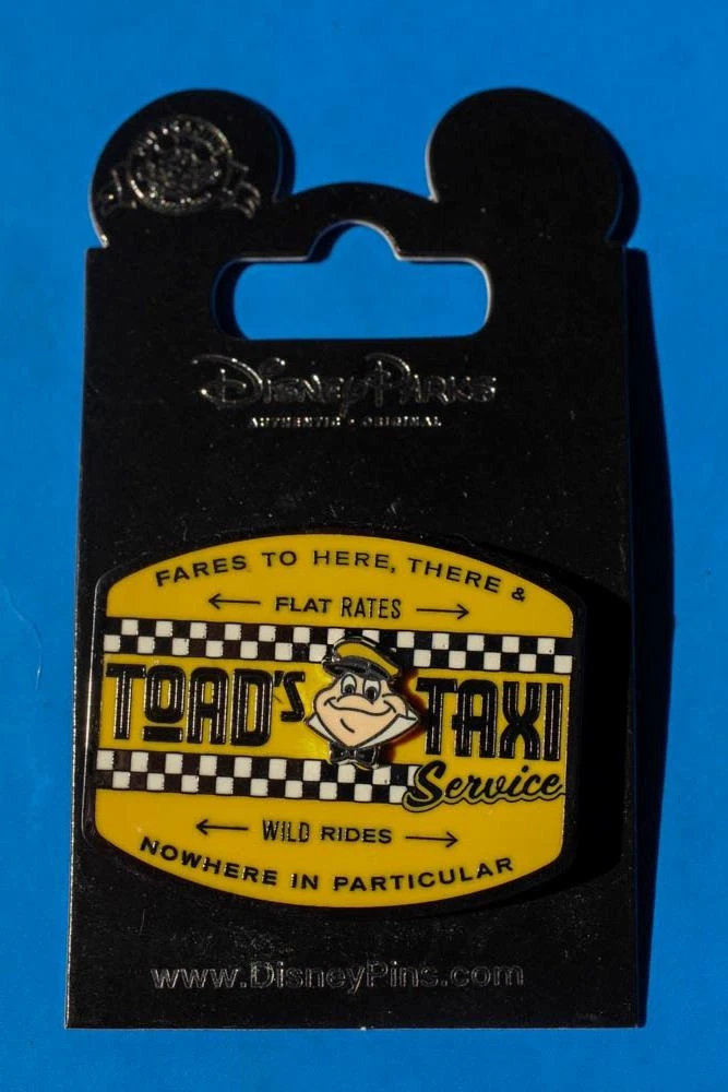ON CARD Disney Mr. Toad's Wild Ride Toad's Taxi Service Pin Original Board