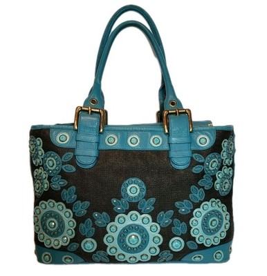 ISABELLA FIORE TORI SET IN STONE JEWEL EMBELLISHED FLORAL APPLIQUE HANDBAG  $425
