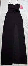 Emerald Sundae Black Maxi Dress Spaghetti Straps Side Slit – Size S – NWT