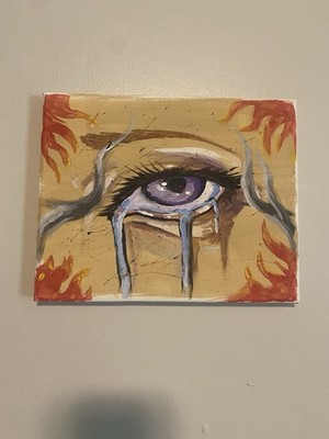 Original Hand-Painted Canvas Art | Crying Eye & Flames Alt Aesthetic Painting