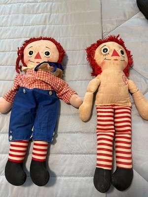  Vintage Raggedy Ann & Andy Cloth Doll Pair   I Love You Heart   As-Is