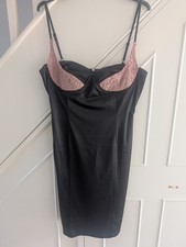 BOOHOO TALL LACE CONTRAST BODICE STRETCH SATIN BLACK MIDI DRESS. SIZE 12. NEW