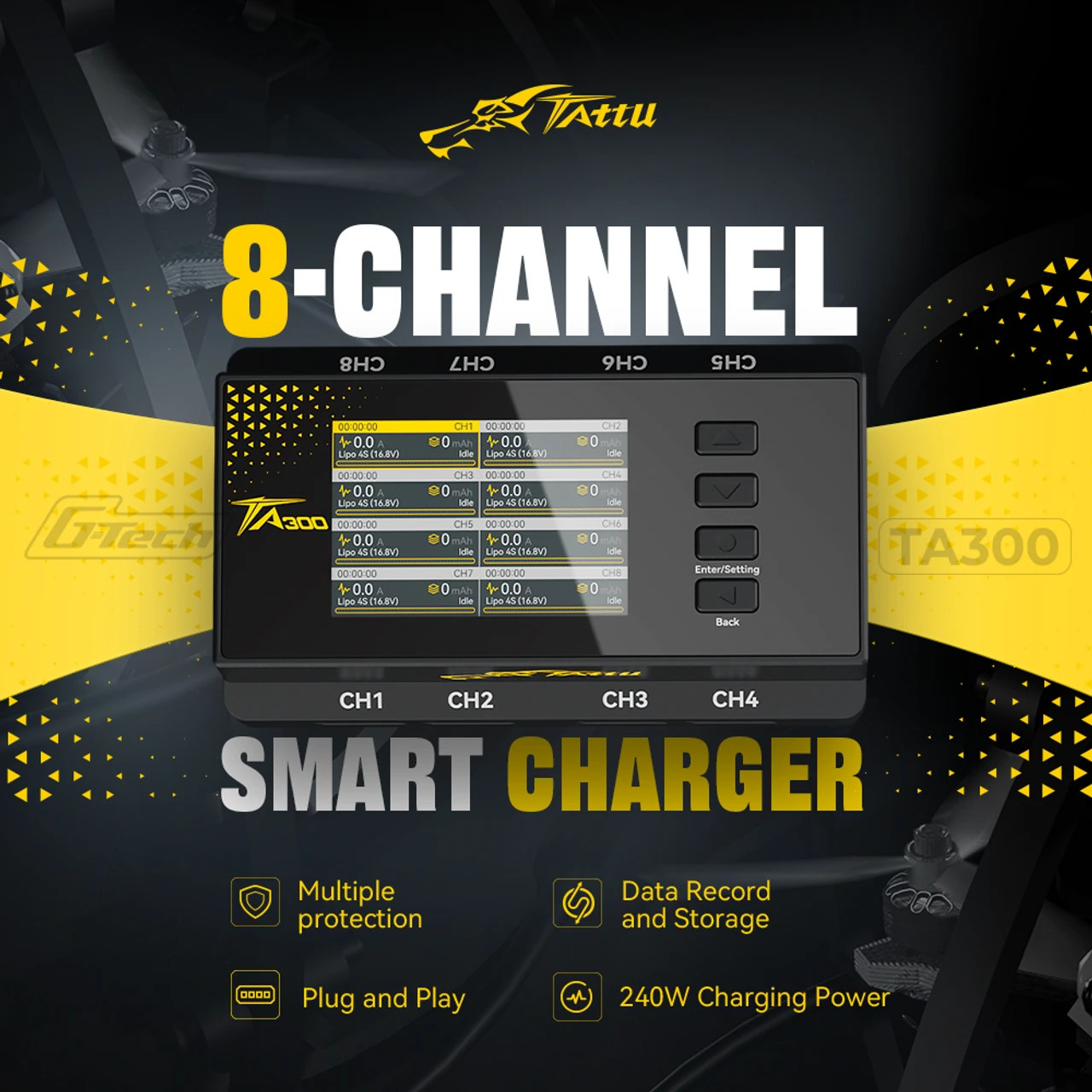 Tattu TA300 TA 300 8 Channels Smart RC Airplane / Car Battery Charger w/ GTech