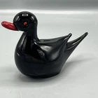 4" Tal Vintage Murano Art Glass Blac Duck Figurine w/ Red Beak