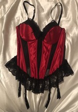 Vintage Frederick's of Hollywood Red/Black Corset Bustier With Garters Size 38