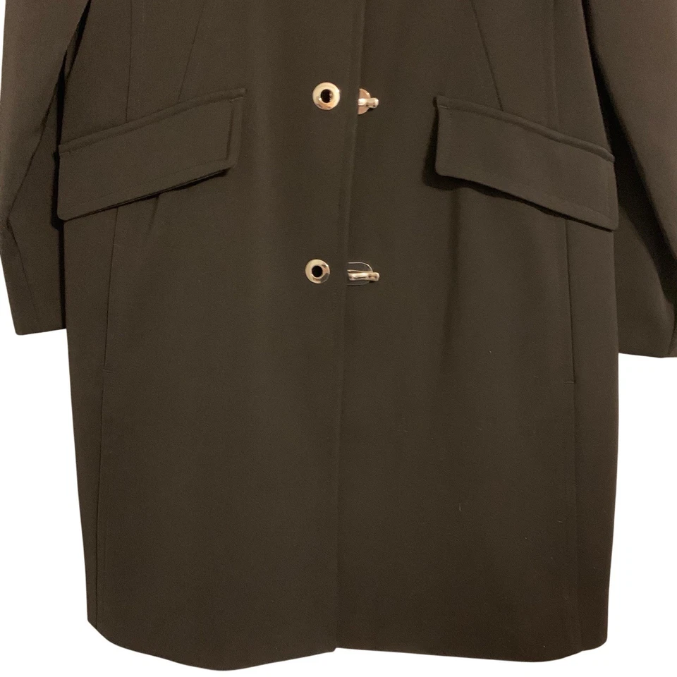 Trench coat feminino London Fog pequeno preto capa de chuva elegante tecido liso *sem capuz - Imagem 3 de 4