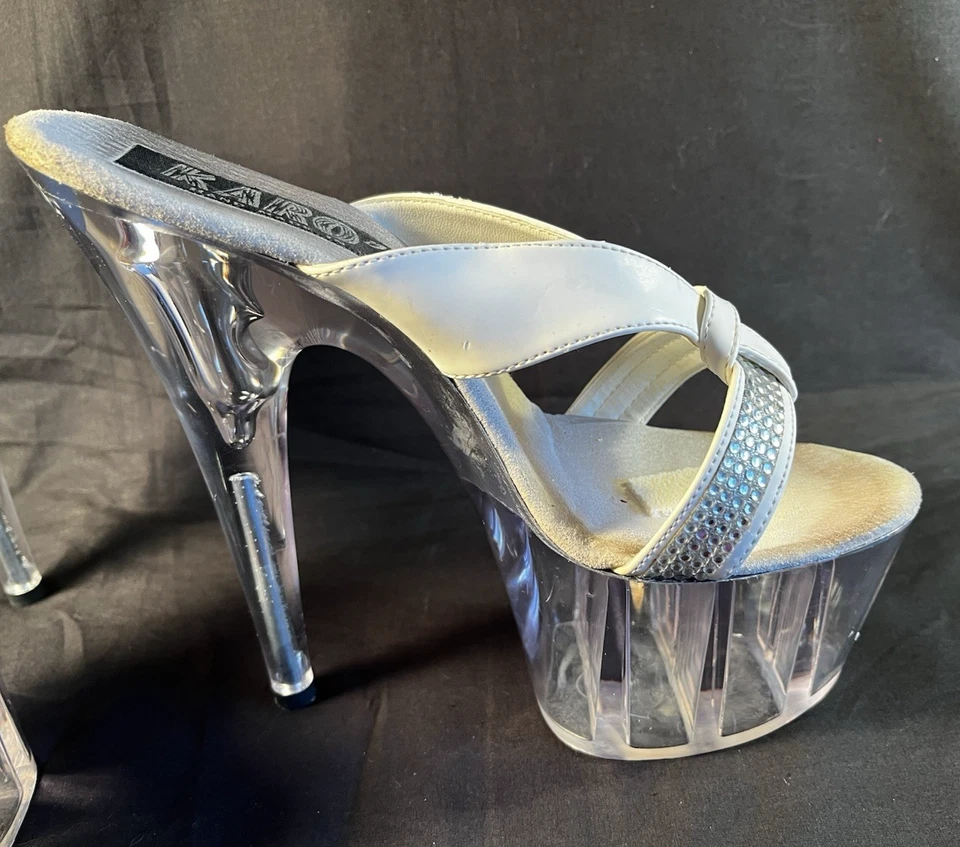 Plataforma 7 pulgadas Stiletto Stripper Tacones Talla 7 Blanco/Claro/Estrás DEFECTOS LEER Foto 3 de 4