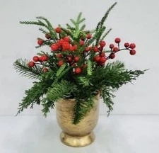 Berries and Pine Sprigs Arrangement Christmas Decoration, Red and Green, 12"