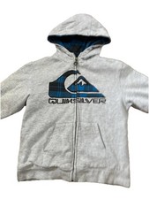 Quiksilver Gray And Blue Black Plaid Quilted Full Zip Hooded Jacket Kids Size 4T
