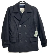 Mutual Weave Men’s Small Wool Jacket Coat Black Pea Coat Lined MSRP $200