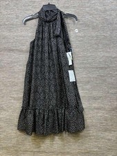 Taylor Dress Womens 4 Black Polka Dot Halter Ruffle Swing Trapeze Knee Length