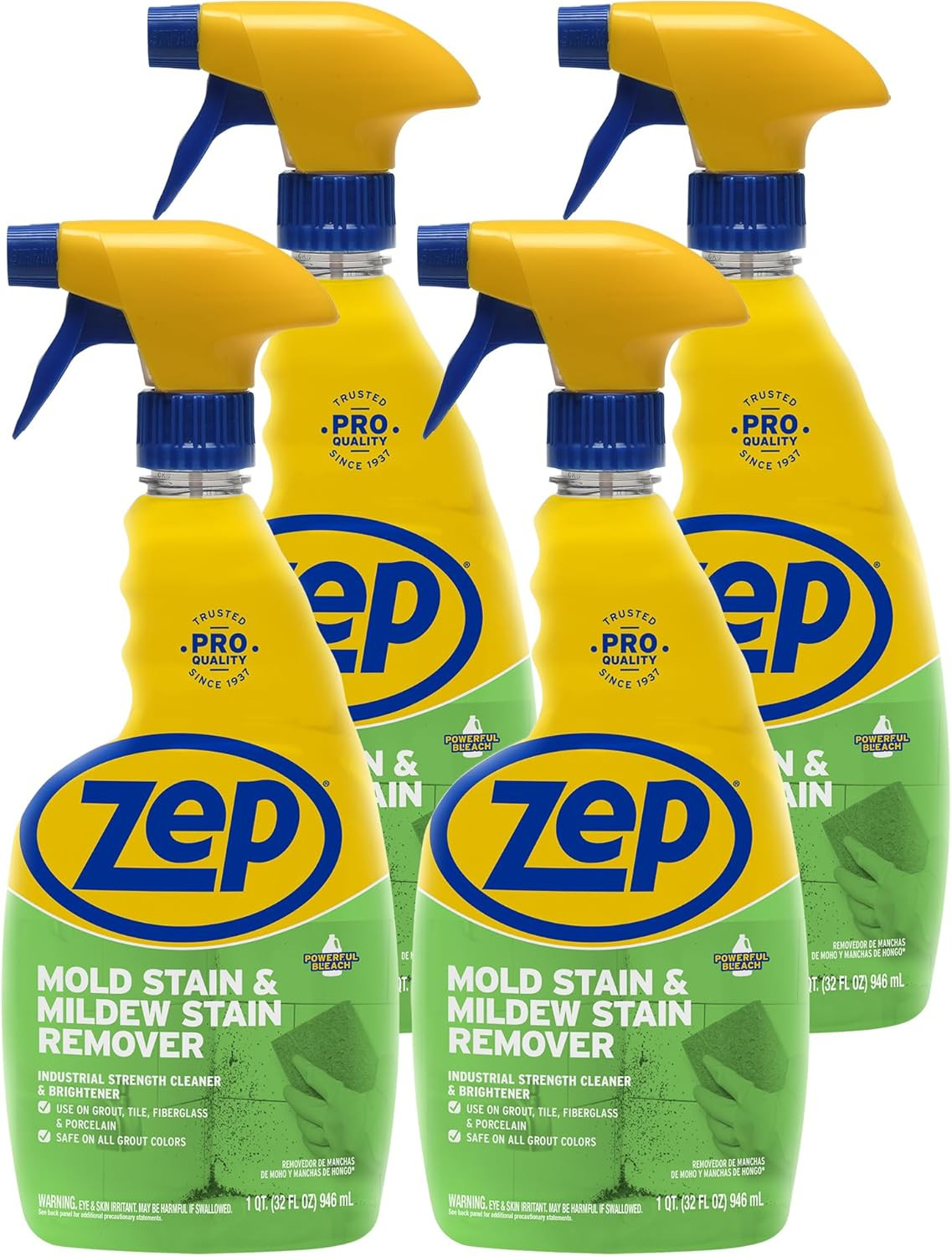 Zep Mold Stain & Mildew Stain Remover-Professional Strength Pack of 4 32oz ZUMIL