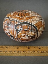 ORNATE PERUVIAN HAND CARVED FOLK ART GOURD SHAKER MARACA RATTLE VINTAGE