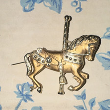 Carousel Horse Figural Brooch Pin Gold & Silv...