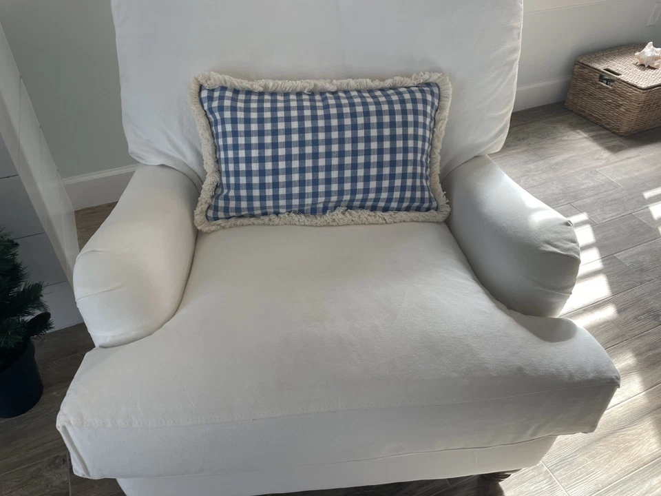 FUNDA DE ALMOHADA SERENA AND LILY PETITE LINO GINGHAM A CUADROS - AZUL FRANCÉS, 21"x12".NUEVA CON ETIQUETAS Foto 3 de 4