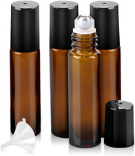 4 Pack Essential Oil Roller Bottles, 10Ml Refillable Amber Glass Roller Bottles