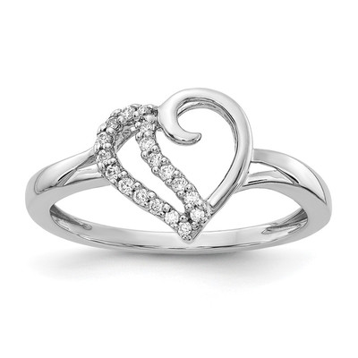 14k White Gold Diamond Heart Ring Size