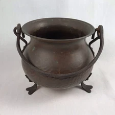 Vintage GEKRO Hammered Copper Cauldron w/ Wrought Iron Handle Germany 7” Dia.