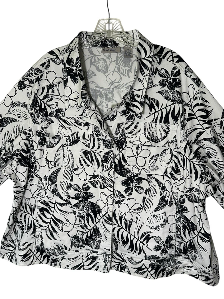 Chaqueta Coral Bay Plus Mujer Blanco y Negro Floral Abotonada Luz Damas 3X Foto 3 de 4