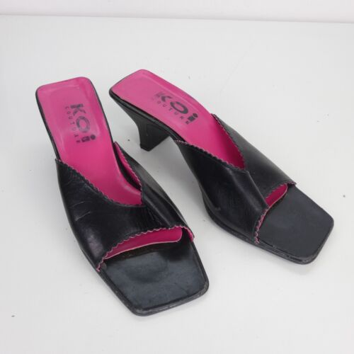 Vintage Retro Pantoletten schwarz Quare Toe Pfennigabsatz Sandalen KOI Couture UK 5