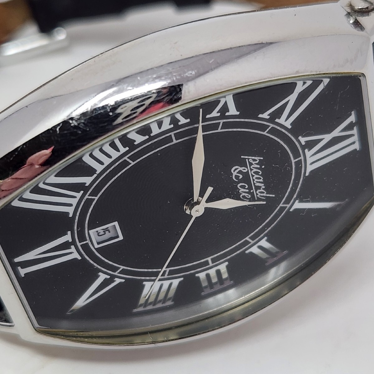 Picard & Cie Watch Silver Black Date Dial Leather Band New Picard & Cie Watch Silver Black Date Dial Leather Band New