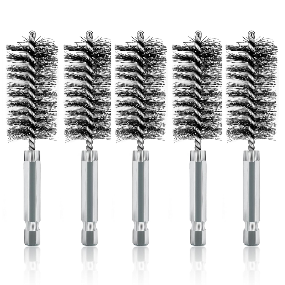 5 Brosses Tubes En Fil D'acier Inoxydable 25mm (1") - Pour Perceuse, Nettoyage De Trous, Dérouillage