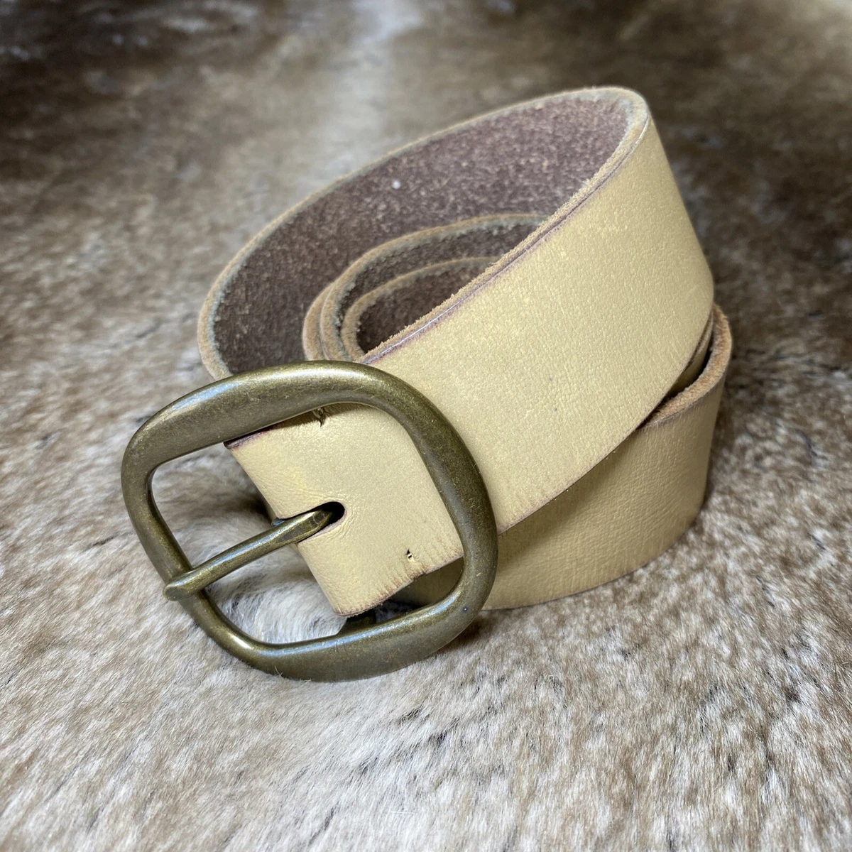 Hollister Belt Womens 36 Beige Leather Silver Round Buckle eBay