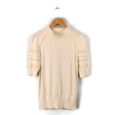 PER UNA Cream Short Sleeved High Neck Fitted Jumper UK Size 10