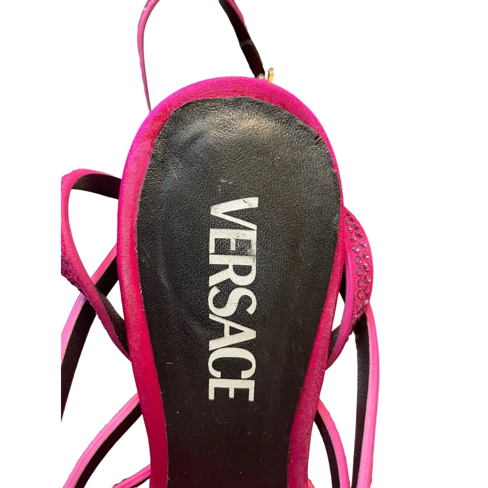 Sandali Versace Greca cristallo punta aperta plateau tacchi a stiletto rosa 39 EU