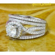 2.90CT Round Cut Lab-Created Diamond 14K White Gold Finish Engagement Ring Set