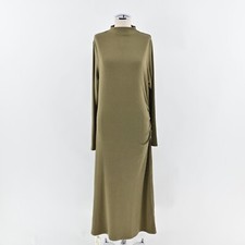 OGL Mock Neck Dress Size 2XL Green Heat Tech Long Sleeve Ruched Tucks Midi NWT