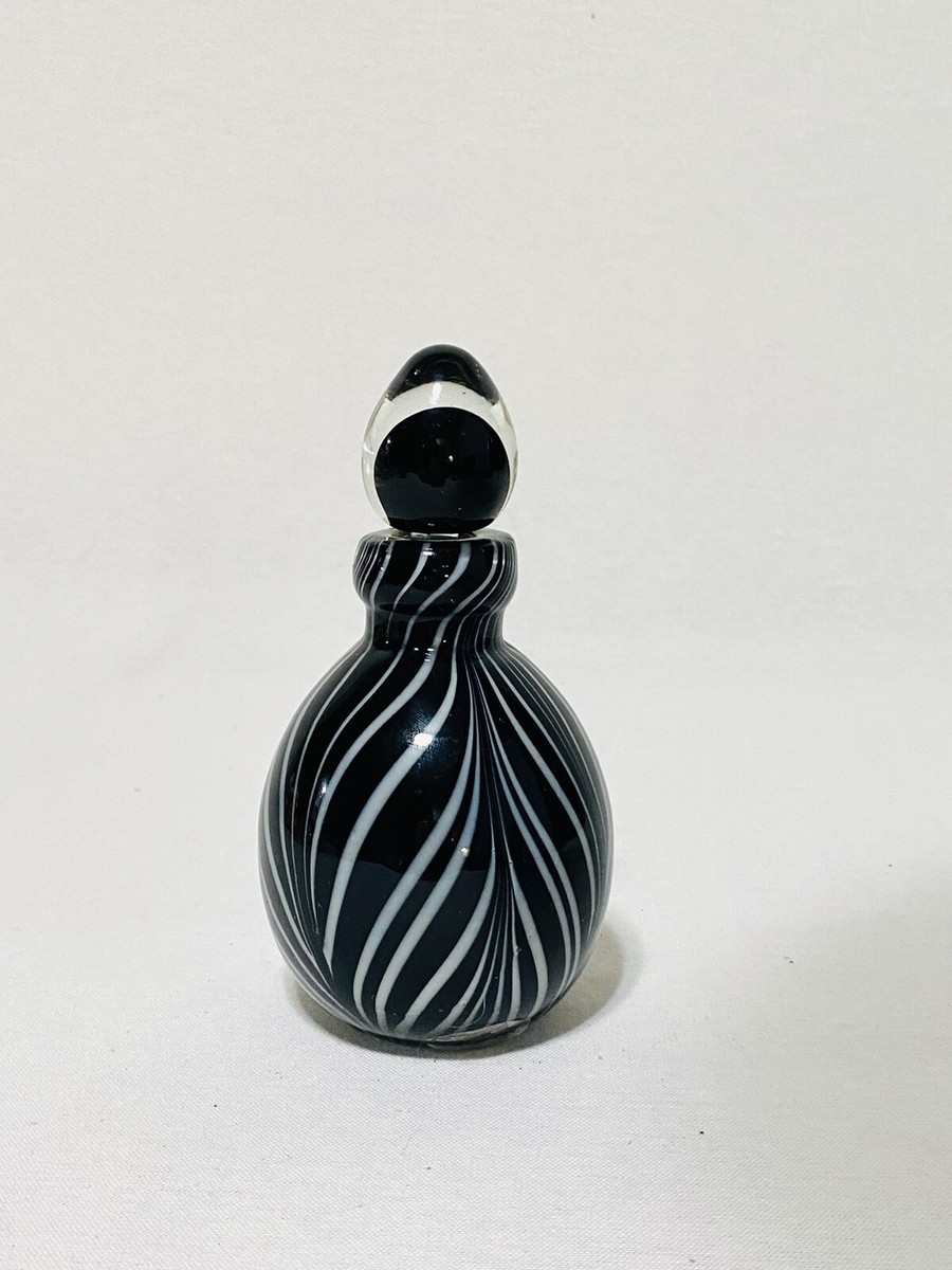Murano Glass Hand Blown Black White Swirl Perfume Bottle
