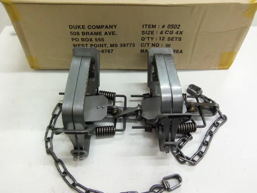 2 Duke # 4 Four Coil Coil Spring Traps  Beaver Bobcat Coyote Lynx Trapping 0502