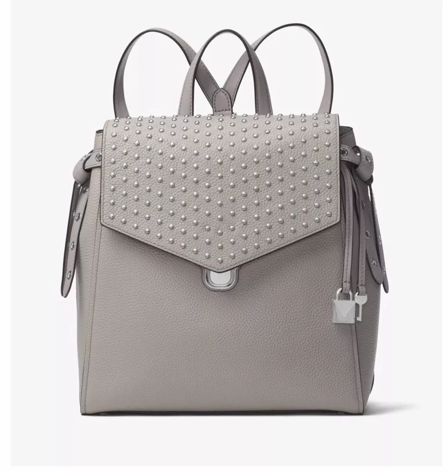 NEW MICHAEL KORS Bristol Medium Studded Leather Backpack Pearl Grey