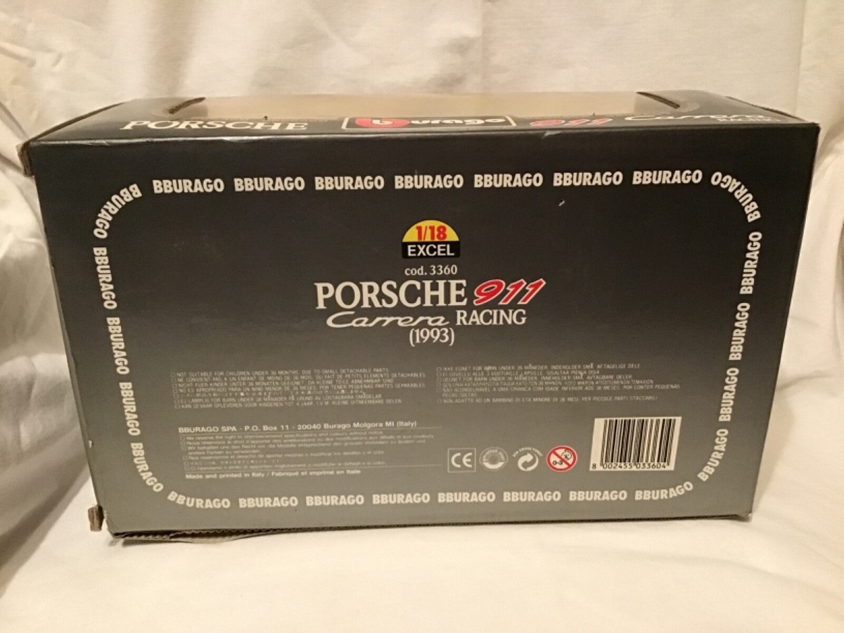Burago PORSCHE 911 Carrera Racing 1/18 EXCEL 1993 Yellow #1Car Die