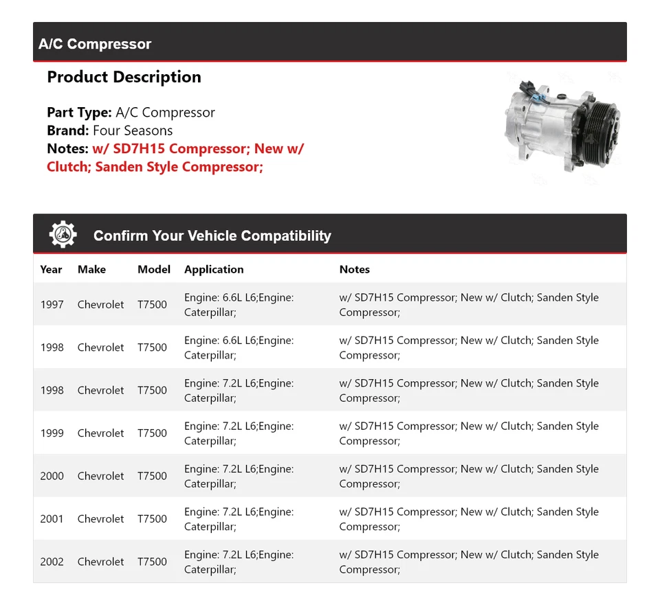 Para 1997-2002 Chevrolet T7500 A/C Compressor 4 Estações 1998 1999 2000 2001 - Imagem 2 de 4