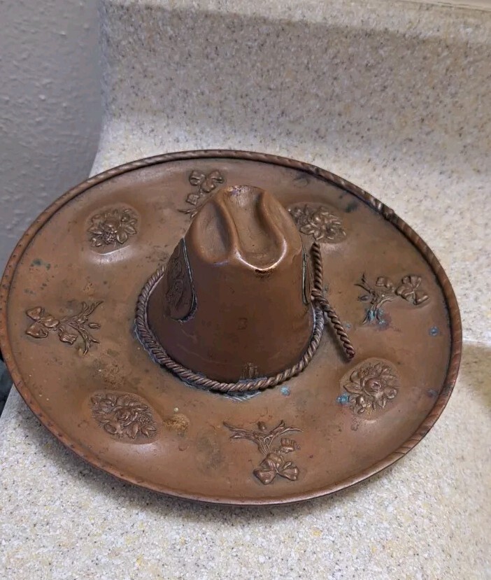 Vintage Copper Cowboy Hat/Sombrero With Embossed Design Trinket