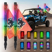 Newest 2X 2FT RGB Spiral LED Whip Lights Antenna Chase + Flag&Remote for ATV UTV