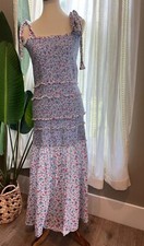Love Shack Fancy Blue Smocked Floral Print Maxi Dress Size Large 