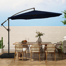 10Ft Navy Blue Offset Patio Umbrella with Base, Infinite Tilt Crank