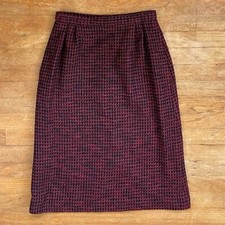 Vintage Pink Tweed Pencil Skirt Size Small 28" Waist 1980s Woven Wool/Silk Blend