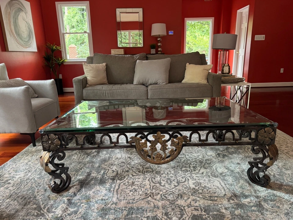 Mesa de centro de hierro forjado con tapa de vidrio: BASE 62" X38", TAPA DE VIDRIO 60"X36"  Foto 2 de 3