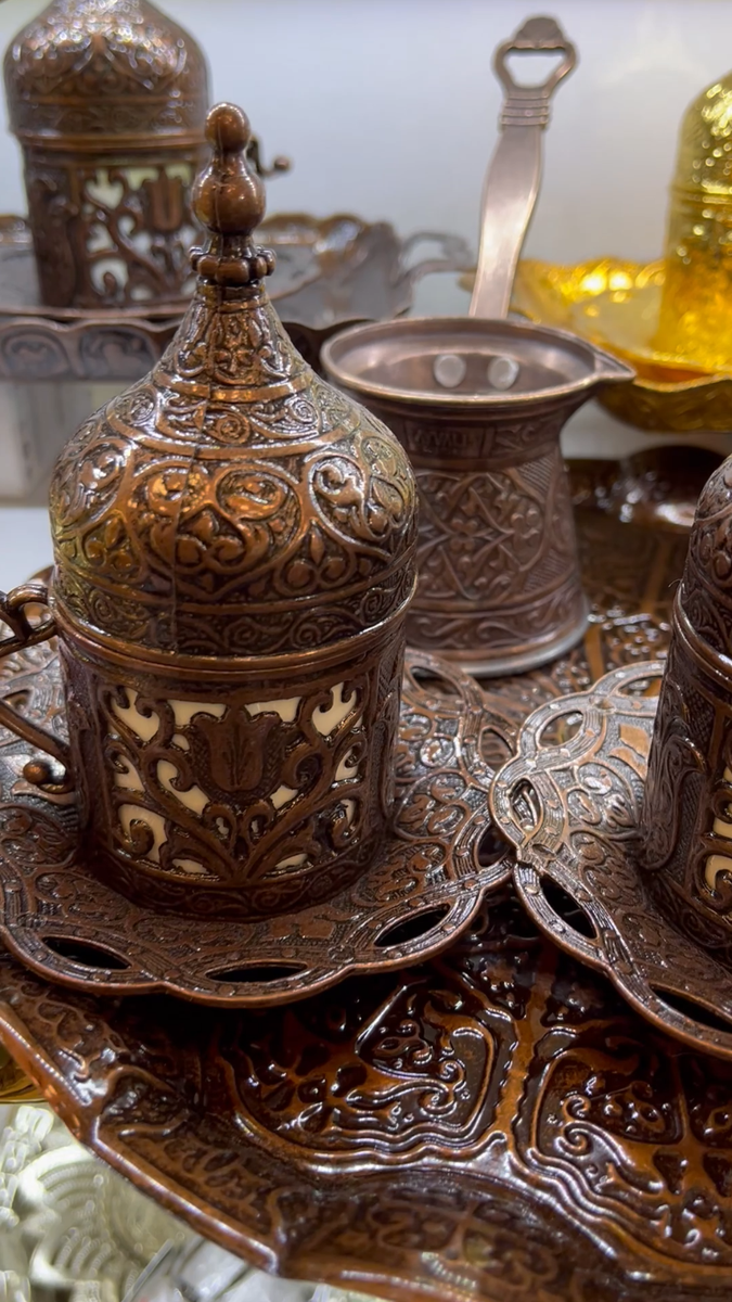 Traditional Turkish Coffee Set, Turkish Coffee Cups and Copper