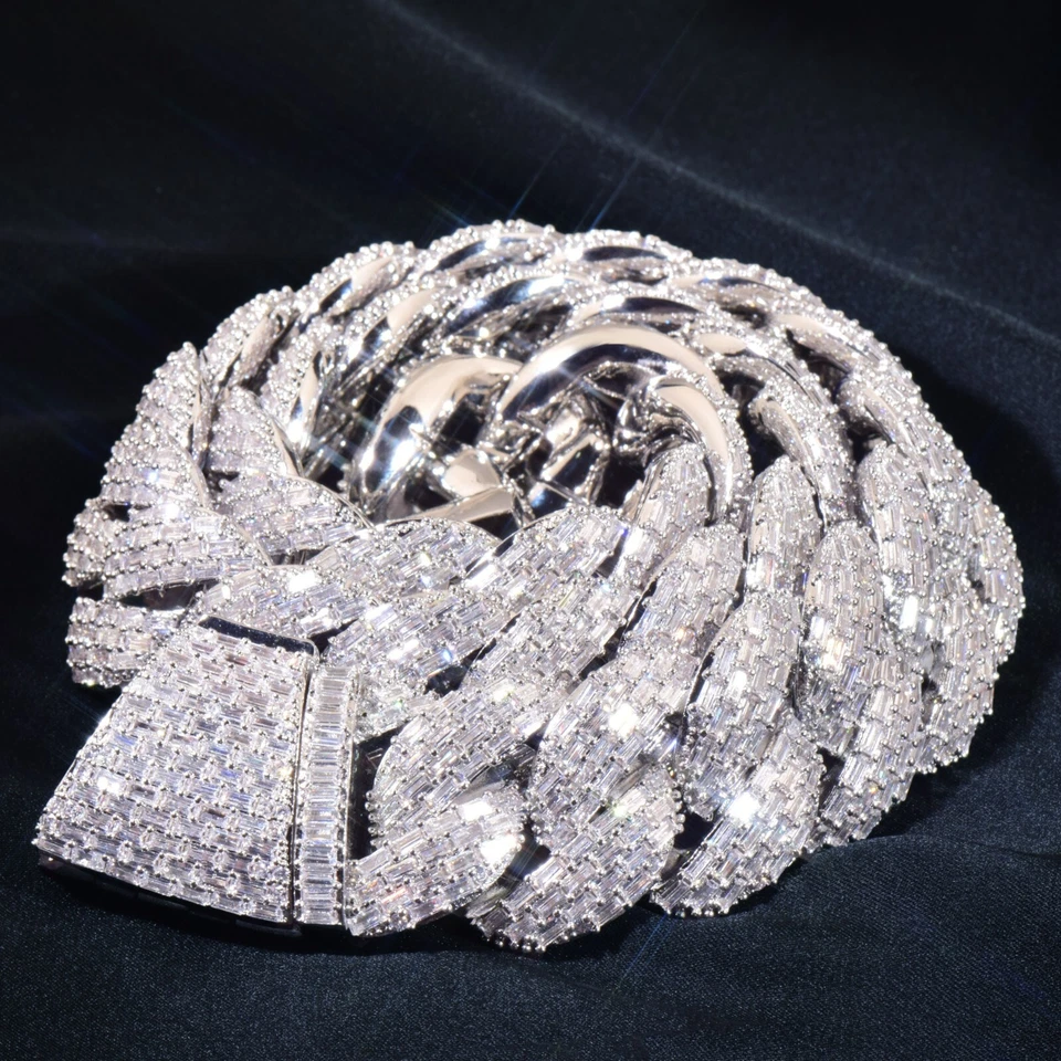Collar Cadena Cubana 23MM Baguette Bling Hop Cadera Hielo Completo Miami 5AAA+ CIRCONITA CÚBICA Foto 4 de 4