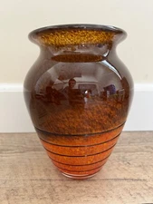 Bohemian Czech Art Glass Vase with Black Glass Windings Hand Blown 