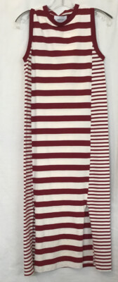 current elliott dress Red And Cream Cotton Muscle T-Shirt Midi/Slits Size Xs Nwt