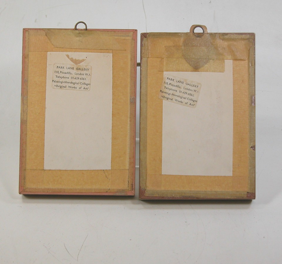 Pair London Gallery Art Works Made Of Watch & Clock Parts Singed Wood