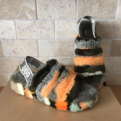 UGG FLUFF YEAH CALI COLLAGE OLIVE SLIDE SANDAL SHOE SLIPPER SIZE 8